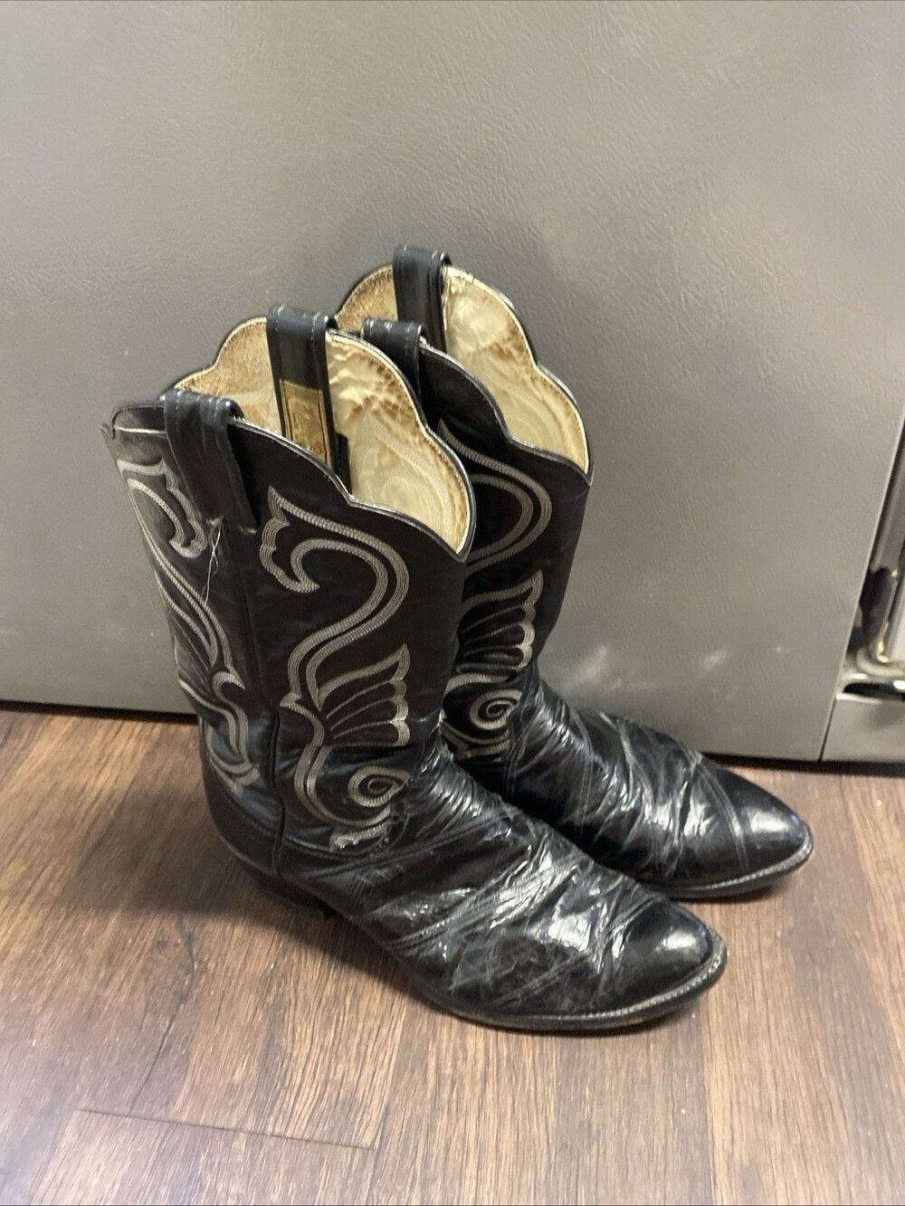 Larry Mahan Boots Men 11D Vintage Texas USA Made Lizard Leather Cowboy Almond